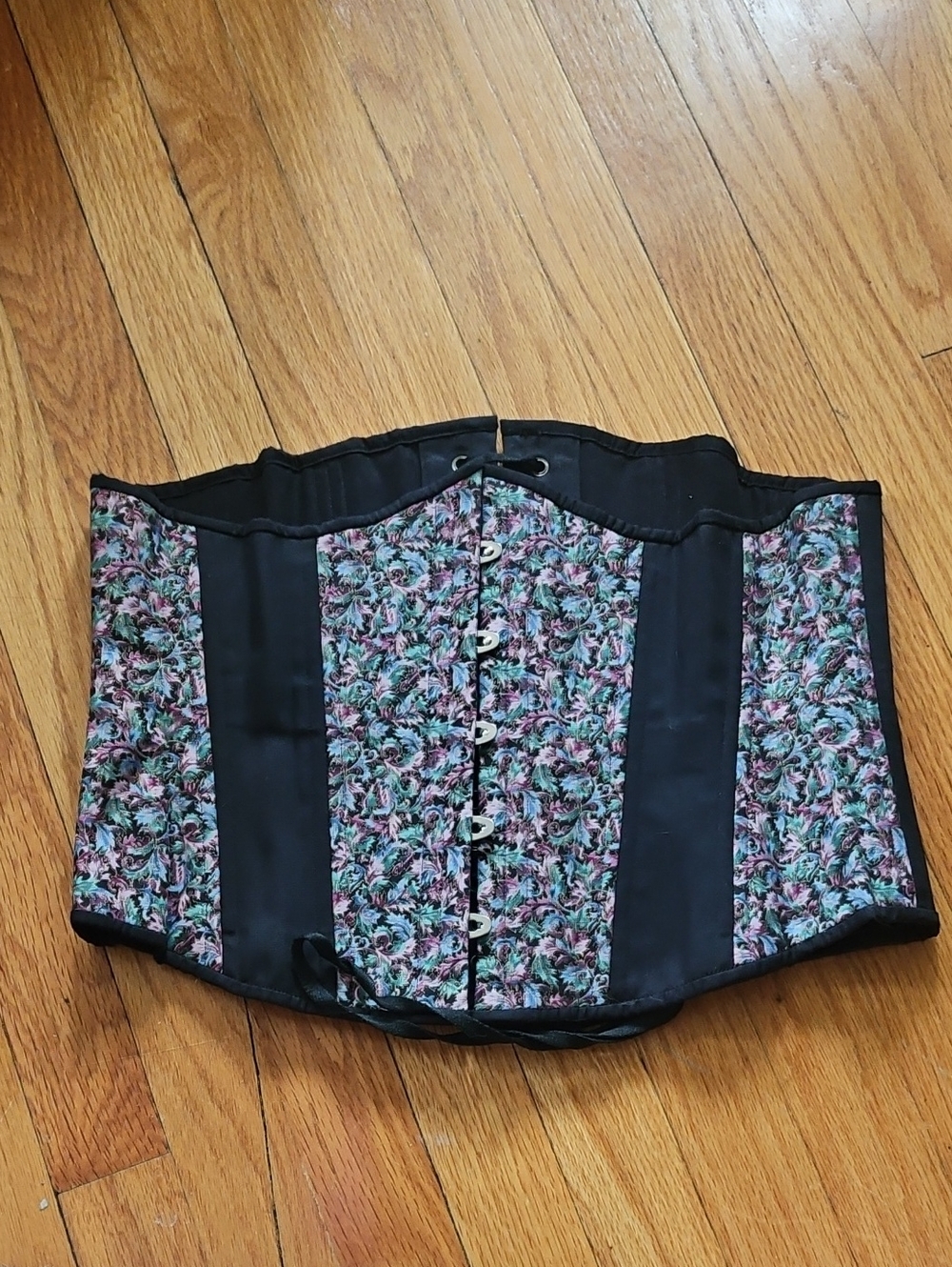 Floral Underbust Corset Top - Black with Multicolor Floral Panels
